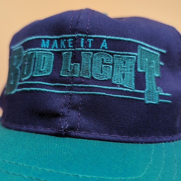 Vtg Purple Teal " Make It‎ A Bud Light" Hat One Size Fits All USA Snapback NWOT - Picture 13 of 13